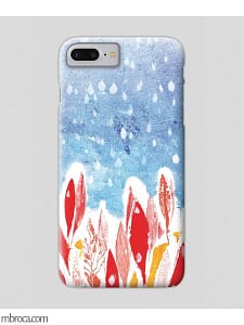 Inprint : Coque de smartphone, feuilles rouges et ciel de neige.