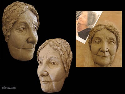 Portrait d'une femme en céramique réalisée lors de formations en céramique.